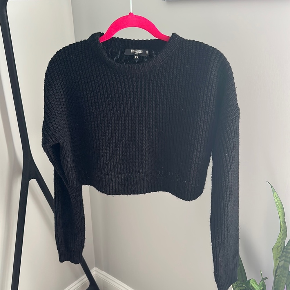 Missguided Black Cropped Rib Knit Sweater S/M